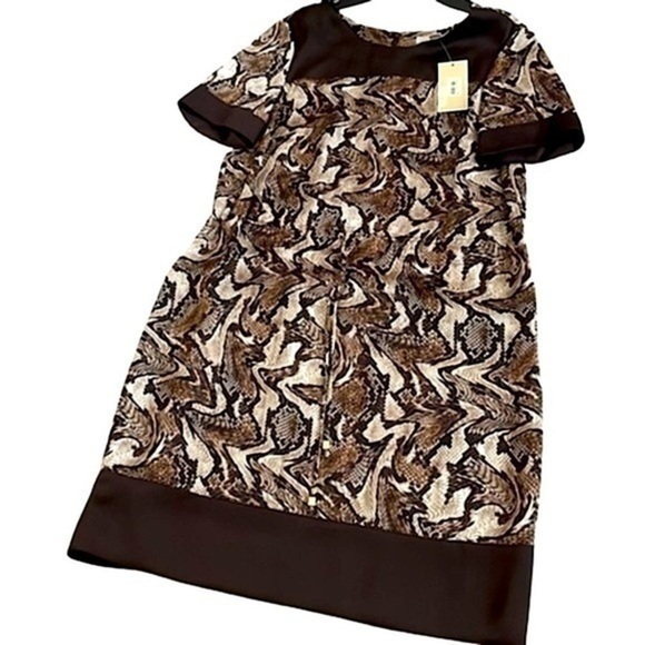 NWT Michael Kors Dress snake print gold logo embossed tie waist belt animal - Picture 10 of 16